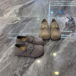 复古真皮厚底勃肯鞋女2026春新款洋气皮带扣脚踩两穿丑萌乐福鞋