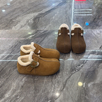 森系~复古真皮加绒勃肯棉鞋女2025冬新款卡皮巴拉圆头保暖雪地靴