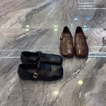 超软真皮方头平底巴洛克小皮鞋女2026春新款一字扣雕花浅口单鞋