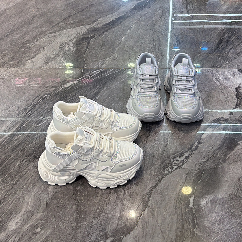 超轻厚底~网面松糕老爹鞋女2026春新款小个子韩版圆头运动休闲鞋