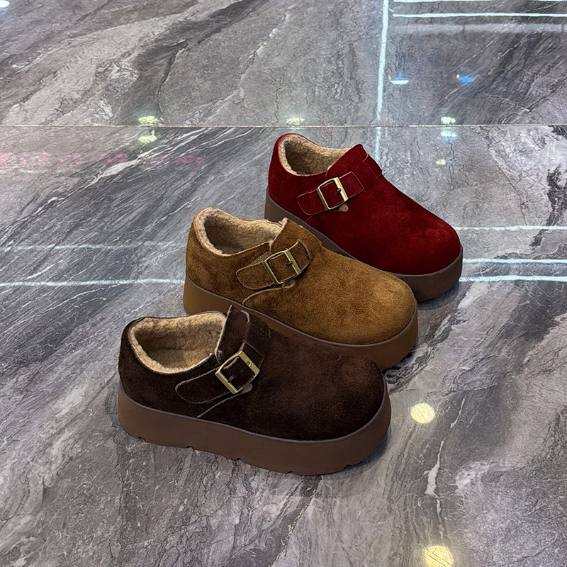 时髦百搭~磨砂真皮厚底勃肯鞋女2025冬款小个子加绒复古松糕棉鞋,女鞋,勃肯鞋/软木鞋,淘宝优惠券,粉丝福利购,淘宝优惠卷