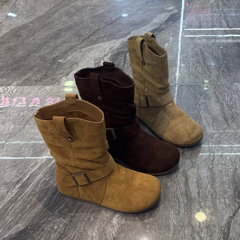 洋气皮带扣褶皱韩系堆堆马丁靴酷