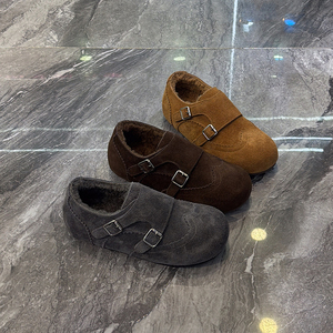 真皮内增高加绒勃肯鞋女2025冬新款搭扣美拉德保暖显脚小乐福棉鞋