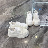 小个子6cm韩版 休闲鞋 女2026春新款 超轻厚底 真皮系带圆头松糕板鞋