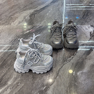 水钻网面超轻厚底老爹鞋女2026春新款小个子增高显脚小休闲运动鞋