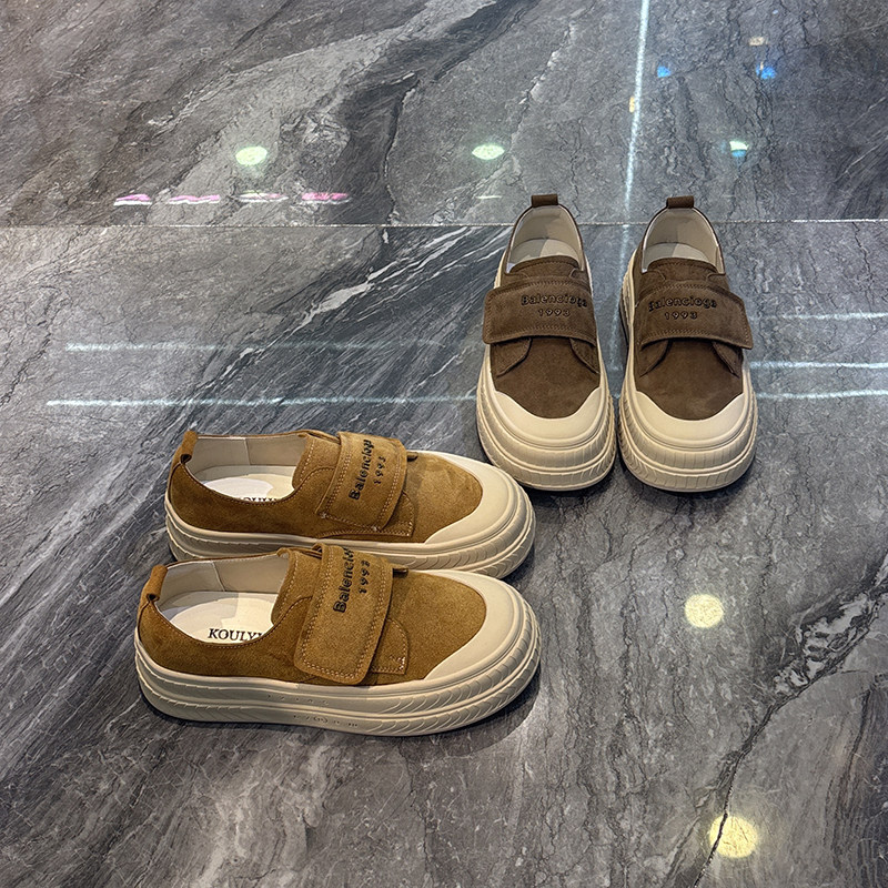 真皮复古做旧厚底休闲鞋女2025秋新款轻便增高好穿魔术贴时尚板鞋,女鞋,时尚休闲鞋,淘宝优惠券,粉丝福利购,淘宝优惠卷