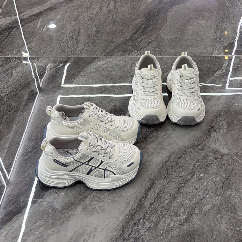 超轻便~真皮厚底网面老爹鞋女2026春夏款透气舒适百搭运动休闲鞋