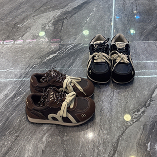 丑萌显脚小运动阿甘鞋 女2025秋冬新款 复古真皮软底德训鞋 双色带