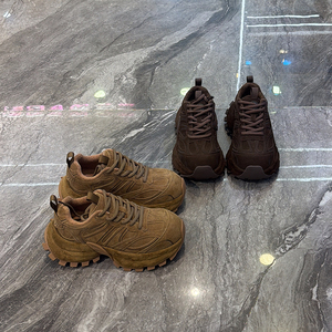 高端~真皮厚底加绒老爹鞋女2025秋冬小个子增高显脚小运动休闲鞋