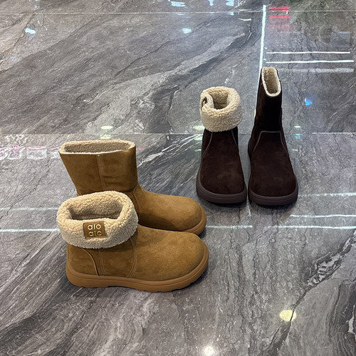 轻便平底毛茸茸保暖百搭棉鞋翻边