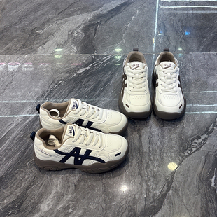 显脚小运动阿甘鞋 女2025秋冬系带韩版 潮 真皮厚底拼色德训鞋 超软