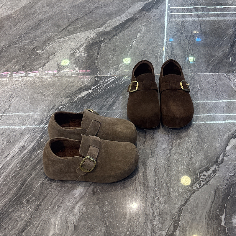 懒人一脚蹬勃肯鞋复古保暖豆豆鞋