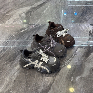 轻便增高显脚小运动鞋 女2025冬款 复古厚底加绒老爹鞋 洋气双色带