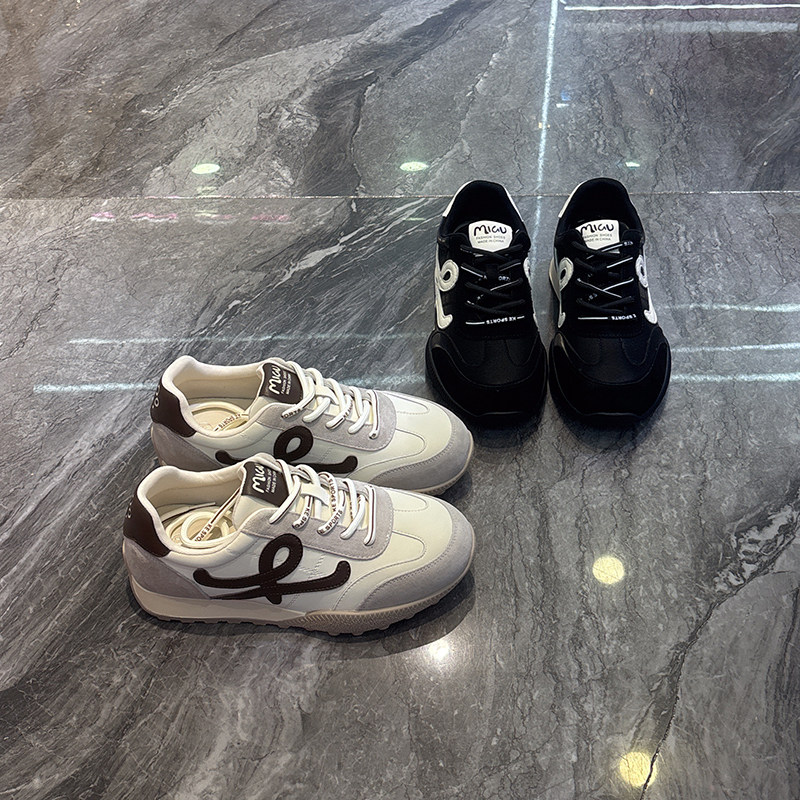 轻便软底~真皮韩版系带德训鞋女2025秋款拼色百搭运动慢跑阿甘鞋