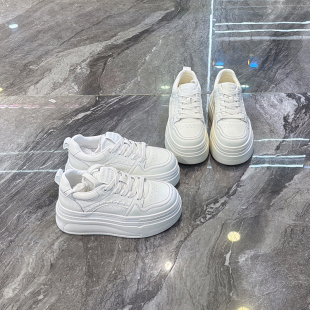 真皮系带休闲小白鞋 极简风 韩版 女2026春新款 小个子7cm厚底松糕鞋