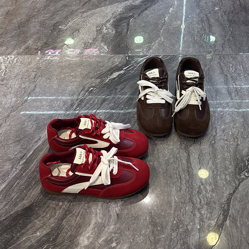 复古爆款红色休闲运动德训鞋拼色