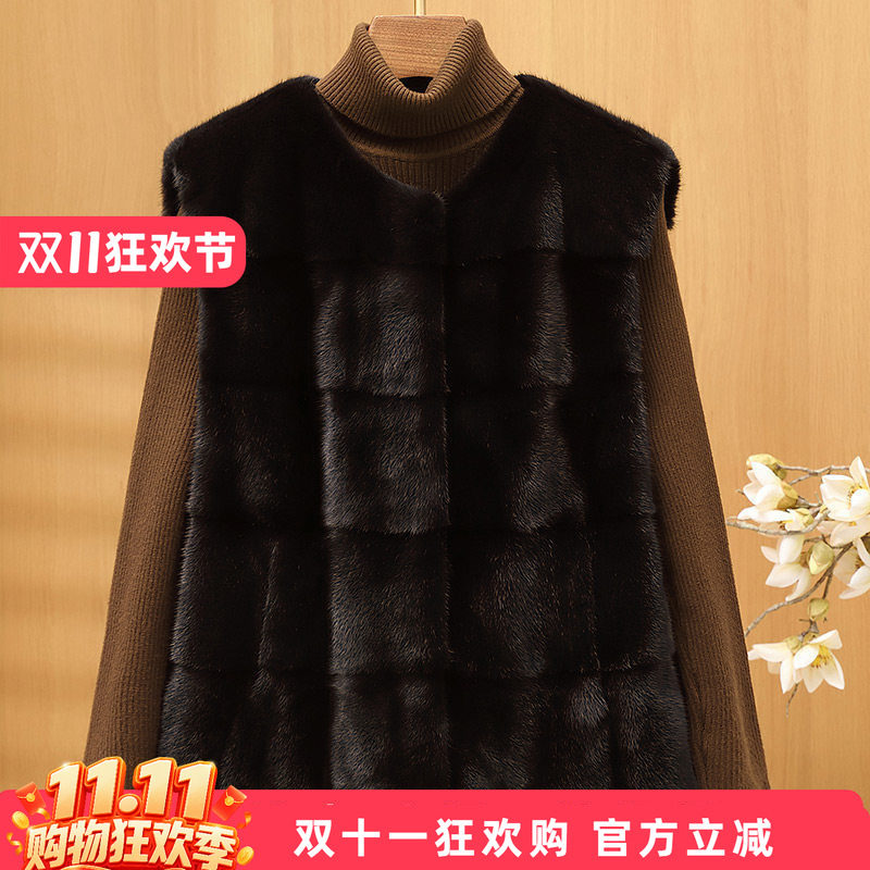 水貂皮大衣整貂皮草外套女貂毛海宁2026秋冬无袖本色短款马甲圆领