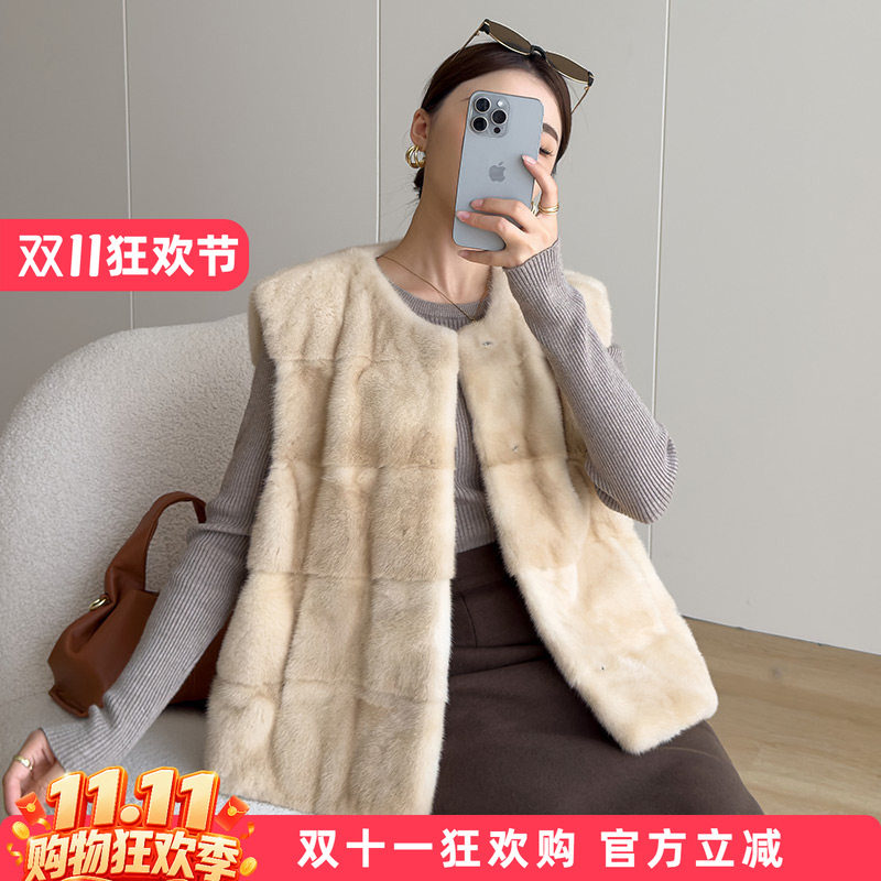 水貂皮大衣整貂皮草外套女貂毛海宁2026秋冬新款马甲圆领背心年轻