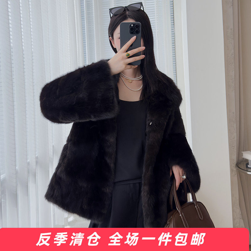 俄罗斯进口紫貂皮草外套女短款貂毛大衣冬季轻奢水貂毛上衣