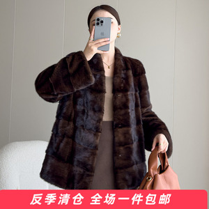 水貂皮大衣整貂皮草外套女貂毛海宁2025新款本色横排时尚V领貂皮