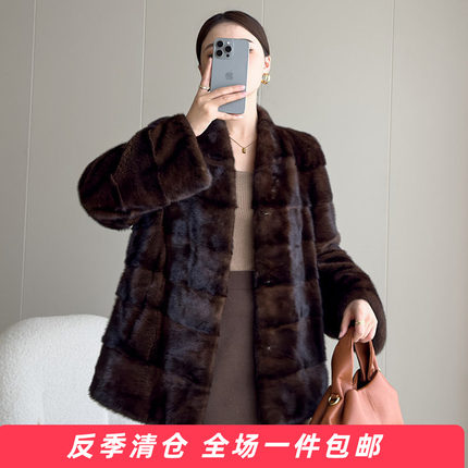 水貂皮大衣整貂皮草外套女貂毛海宁2025新款本色横排时尚V领貂皮