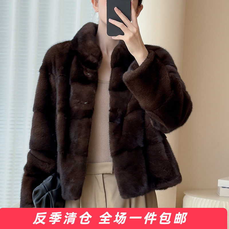 水貂皮大衣女短款立领横排2025新款海宁整貂毛皮草裘皮外套