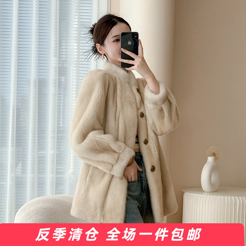 女式中长款貂皮大衣哲奴
