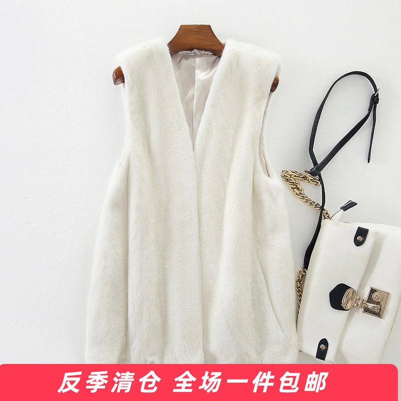 水貂皮皮草女整貂皮外套v领马甲