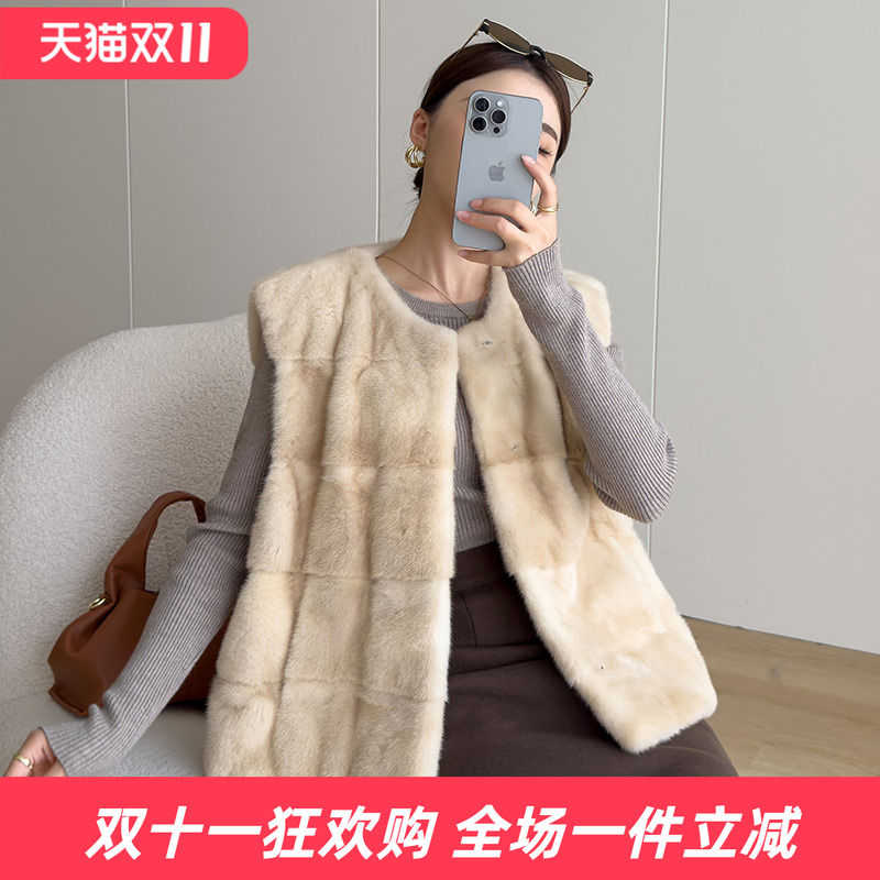 水貂皮大衣整貂皮草外套女貂毛海宁2025秋冬新款马甲圆领背心年轻