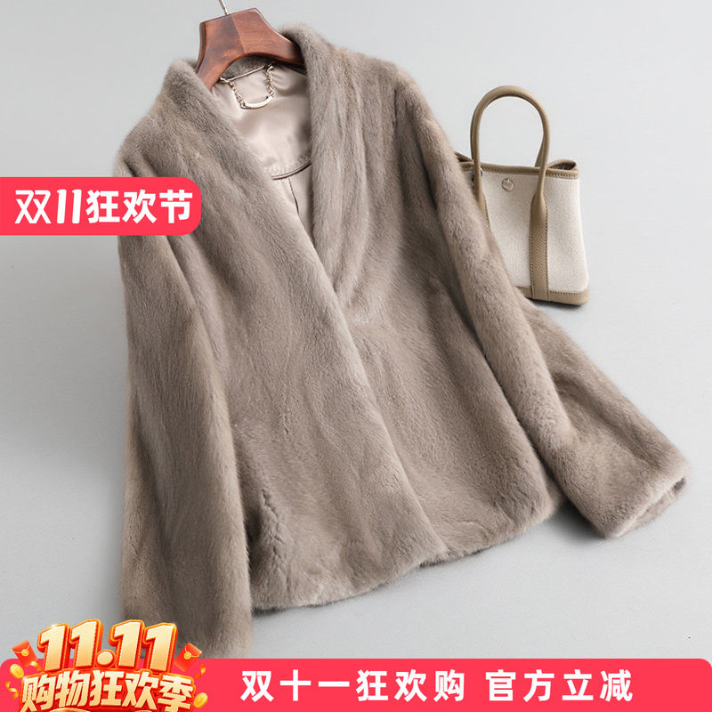 水貂皮大衣女短款V领2026冬季新款海宁整貂毛皮草外套皮毛一体