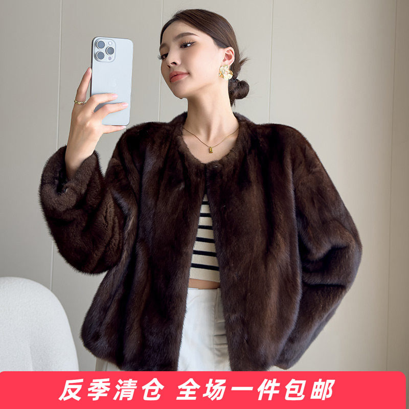 水貂皮大衣整貂皮草外套女貂毛海宁2025新款时尚短款真貂毛圆领冬