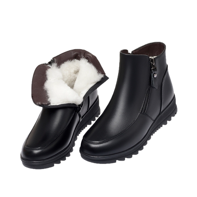 羊毛妈妈短靴女式坡跟平底皮棉鞋