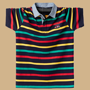 肥佬条纹半袖 纯棉宽松加肥加大polo衫 夏 短袖 带领t恤男2020年新款