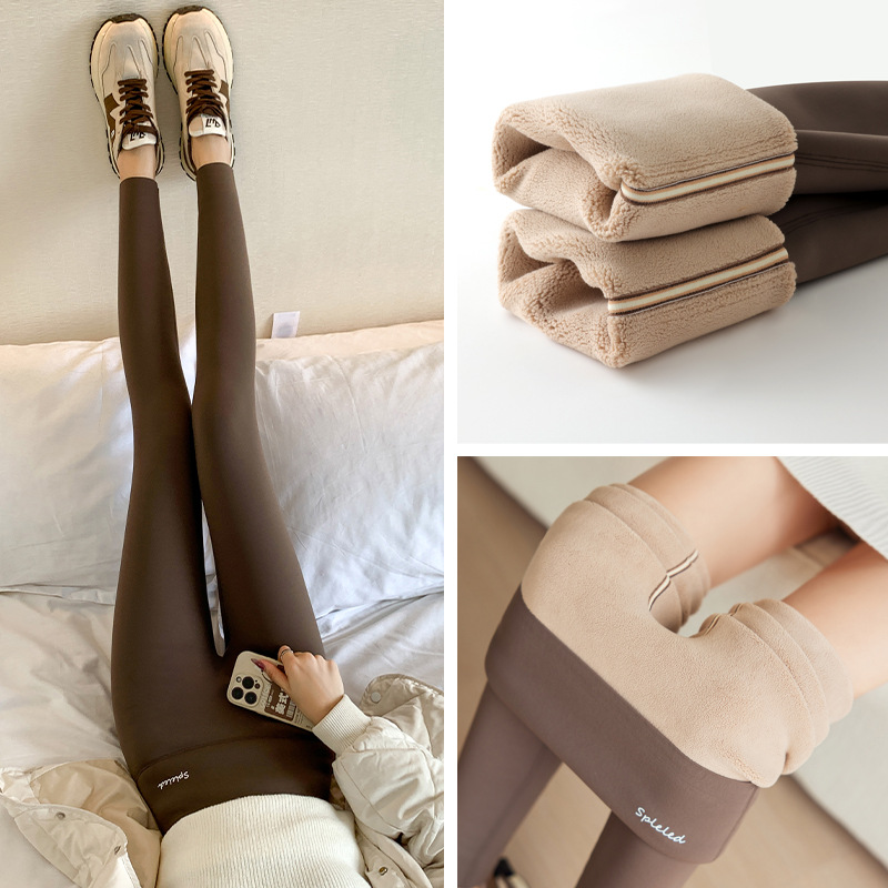 加绒打底裤女外穿小个子保暖羊绒鲨鱼裤可外穿加厚秋季高腰瑜伽裤