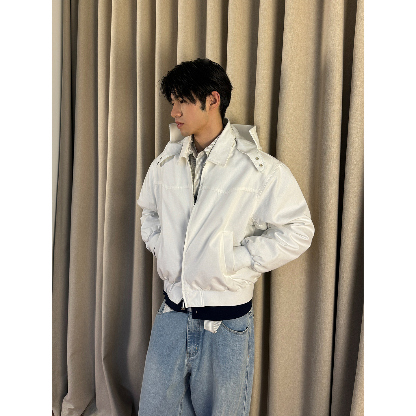 Babesochill 白色哈灵顿夹克棉服厚外套