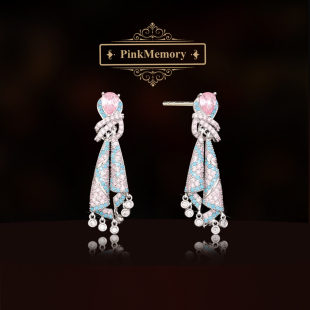 巴黎Pink 领针耳环 Memory多彩宝石芭蕾绸带耳钉高级感轻奢女新款