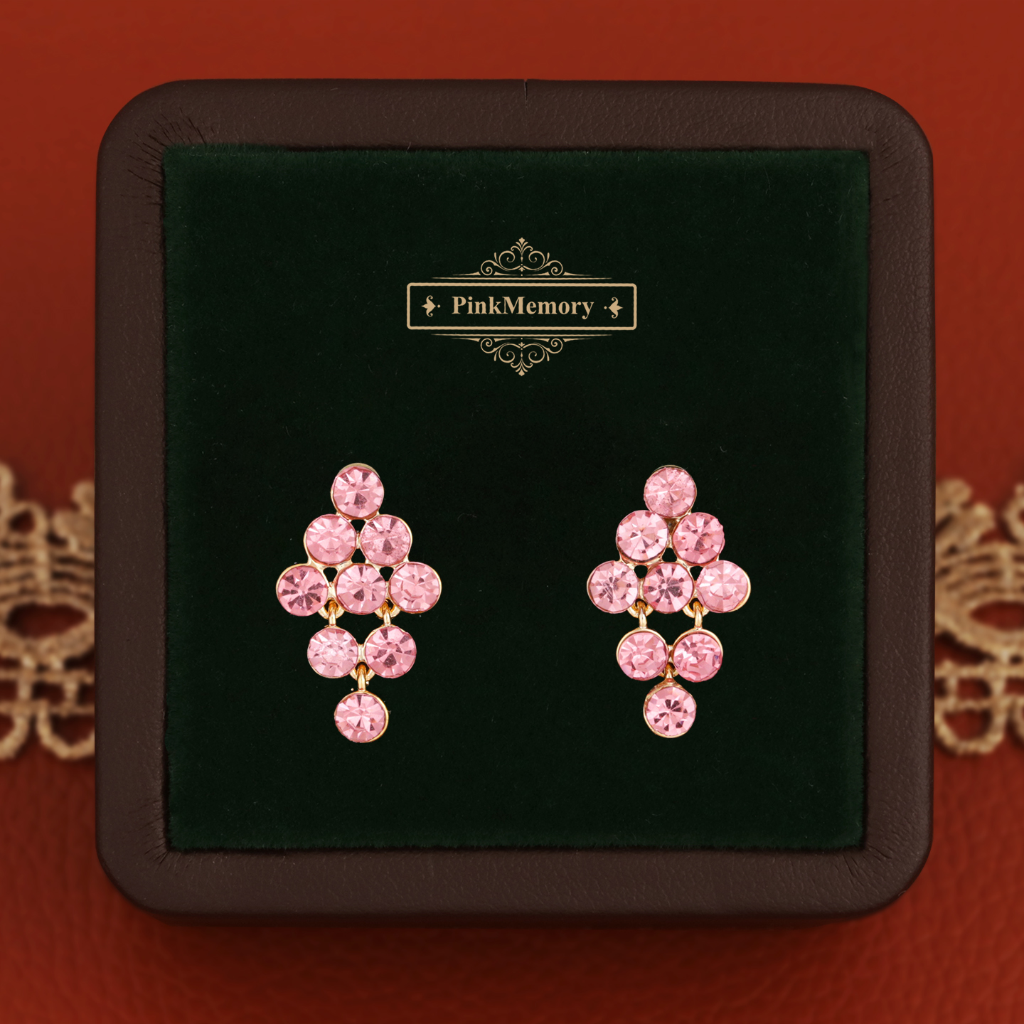 巴黎Pink Memory设计师法式粉色珠串宝石轻奢耳钉女国风配饰耳环