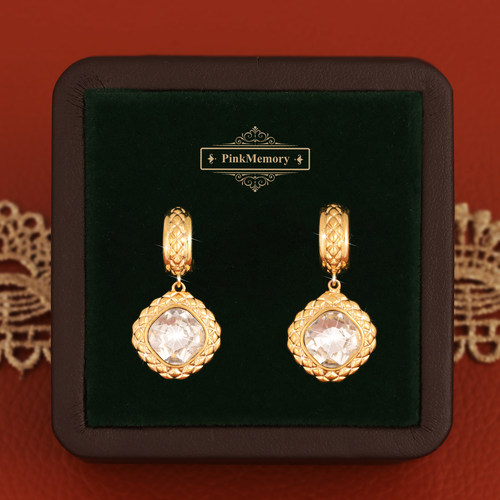 巴黎Pink Memory设计师法式方钻几何耳钉轻奢女耳坠古风配饰耳环