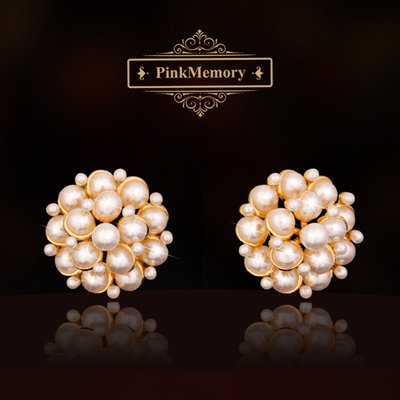巴黎Pink Memory设计师圆满珍珠花簇耳钉轻奢女爆款古风配饰耳环