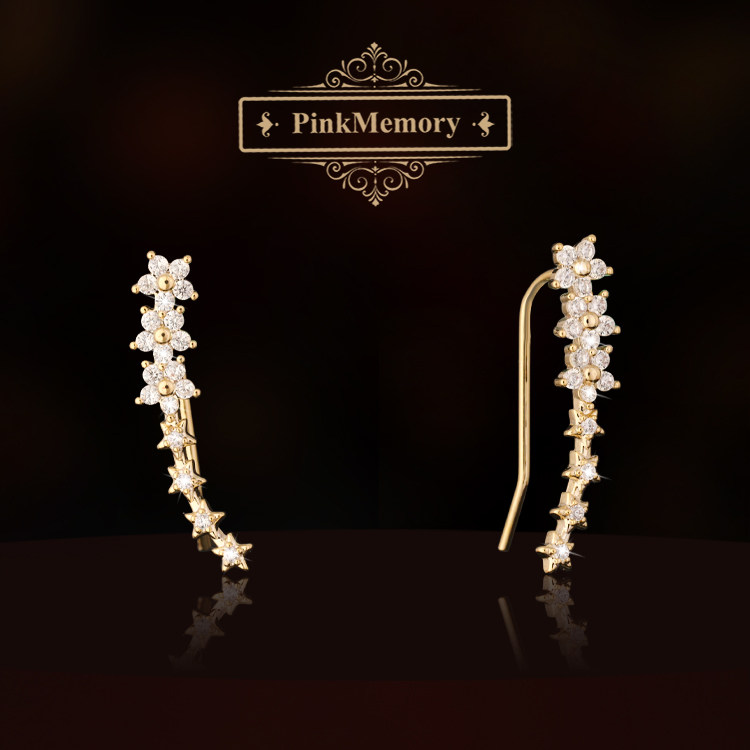 巴黎Pink Memory满钻星星花朵耳钉高级感轻奢女新款独特领针耳环
