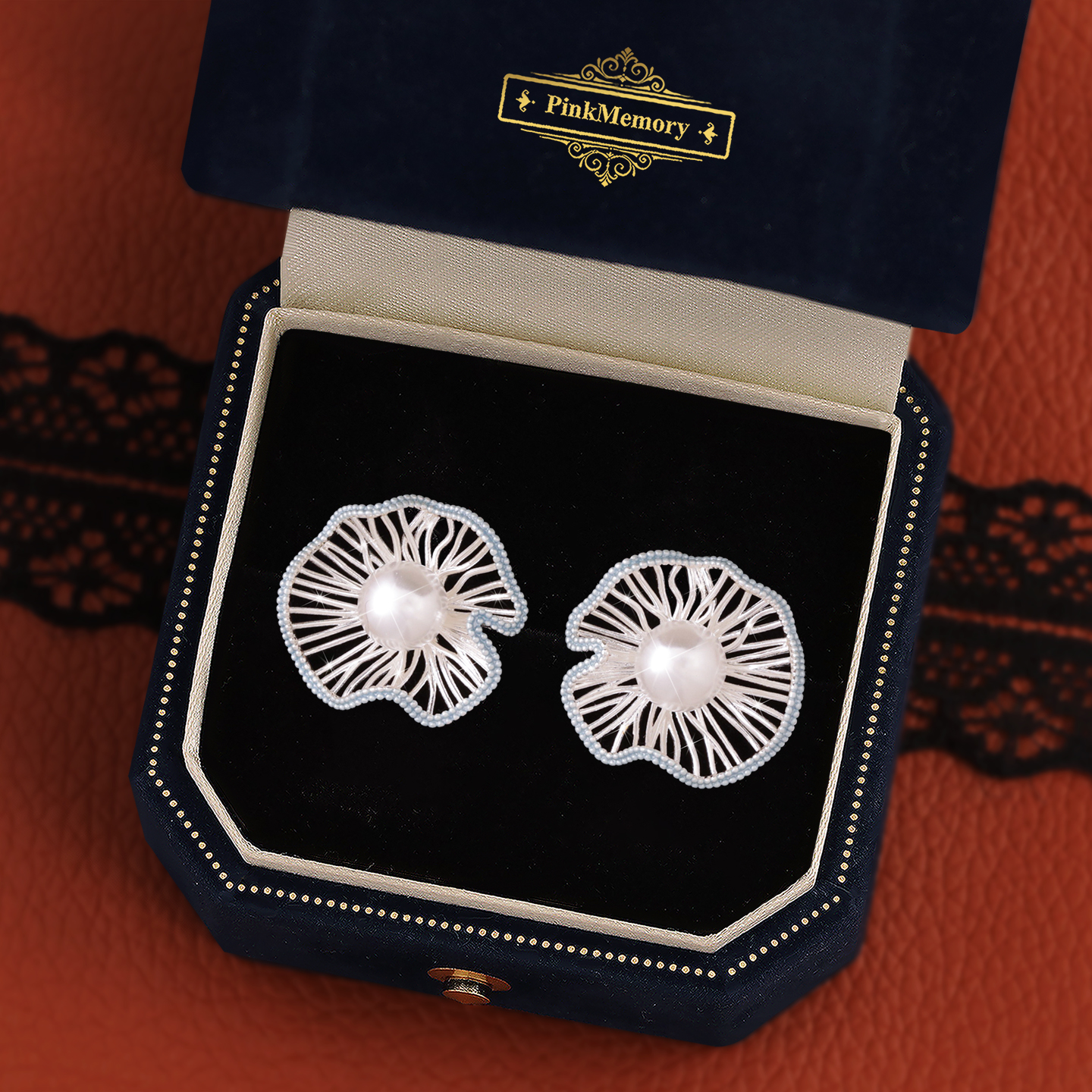 巴黎Pink Memory设计师镂空水母珍珠耳钉轻奢女独特古风配饰耳环