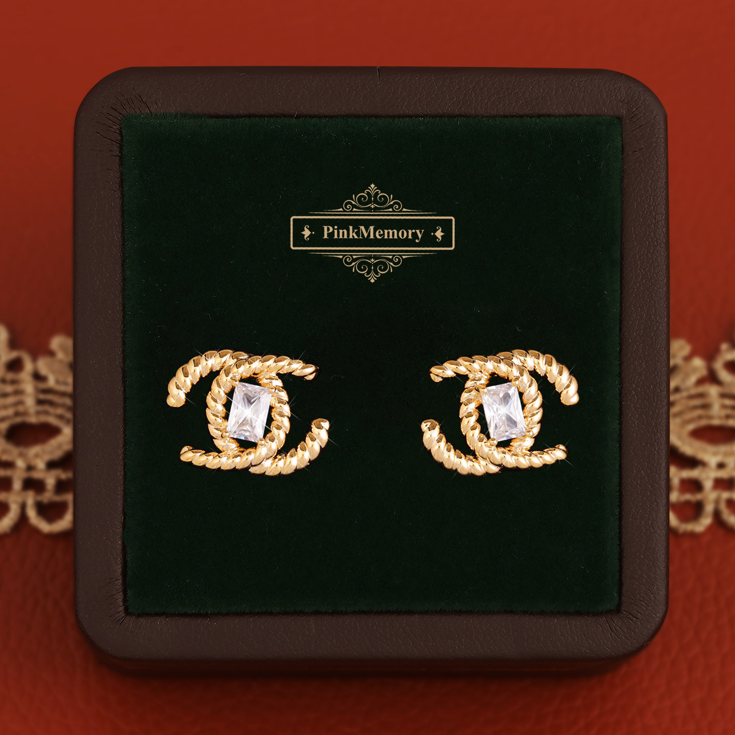 巴黎Pink Memory设计师单钻编织字母耳钉轻奢女独特古风配饰耳环