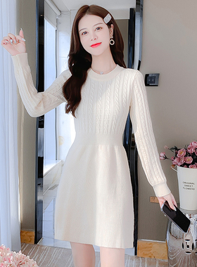秋季法式毛衣针织连衣裙女装春秋2025新款小个子中长款打底冬裙子