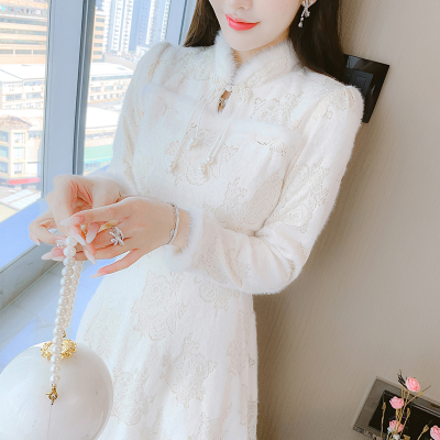 秋冬中式旗袍加绒加厚打底连衣裙