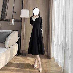赫小香本风黑色连衣裙女2025春季新款大码收腰减龄显瘦气质a字裙