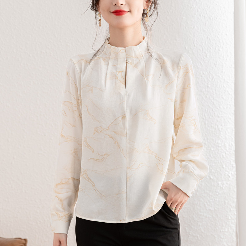 法式高级感春装立领印花长袖衬衫女通勤宽松气质百搭洋气减龄上衣,女装/女士精品,衬衫,淘宝优惠券,粉丝福利购,淘宝优惠卷