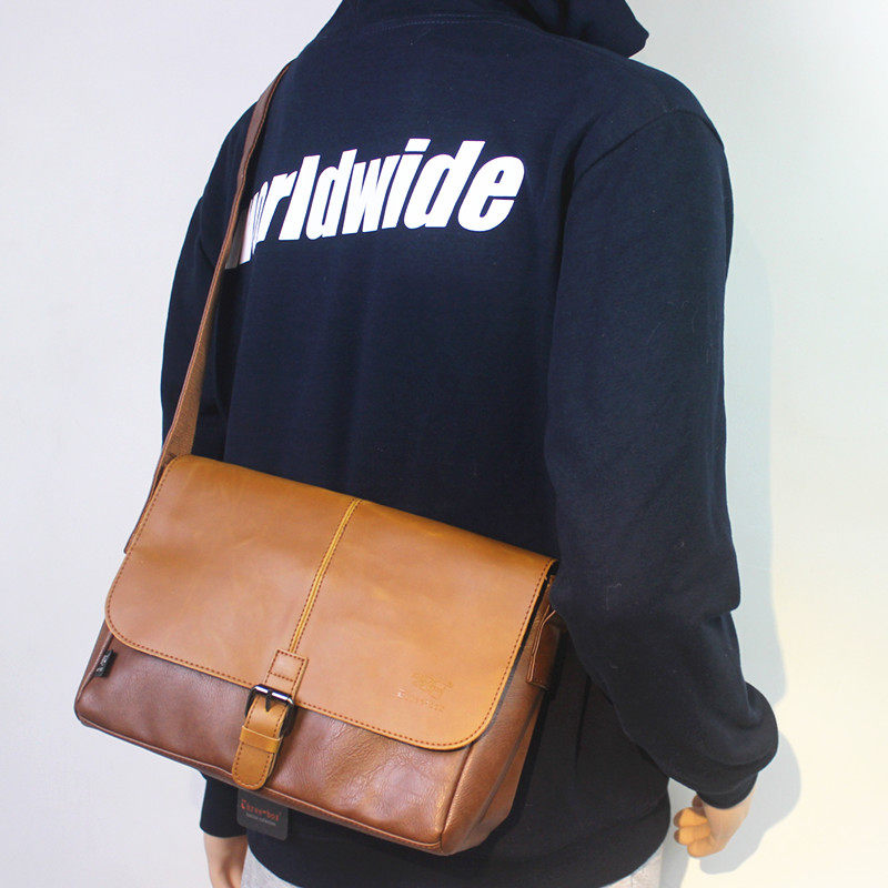 threebox男包复古韩国潮单肩包商务休闲斜挎包学生男女皮包ipad包