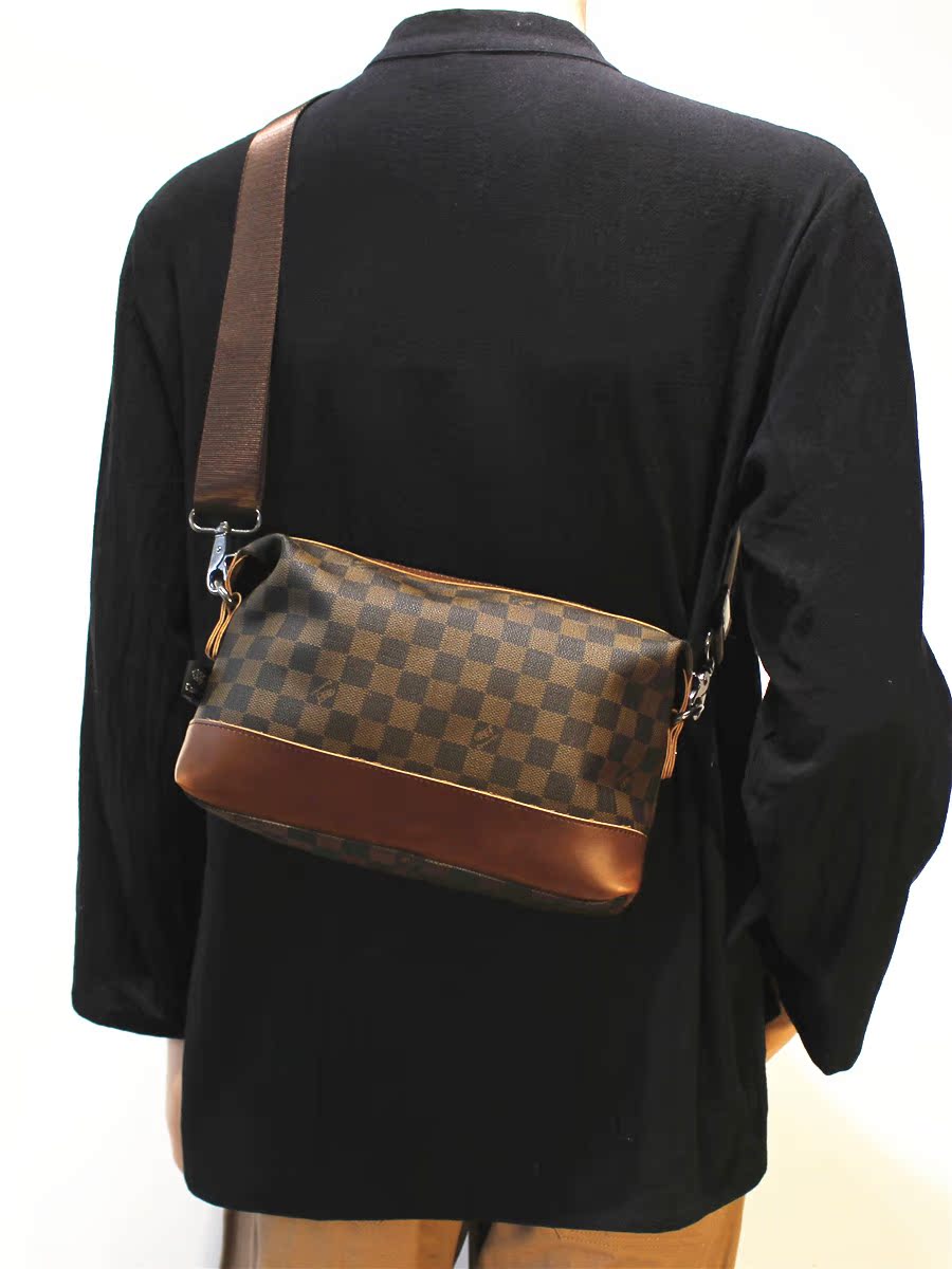 斜挎包皮质手包商务休闲格子男包