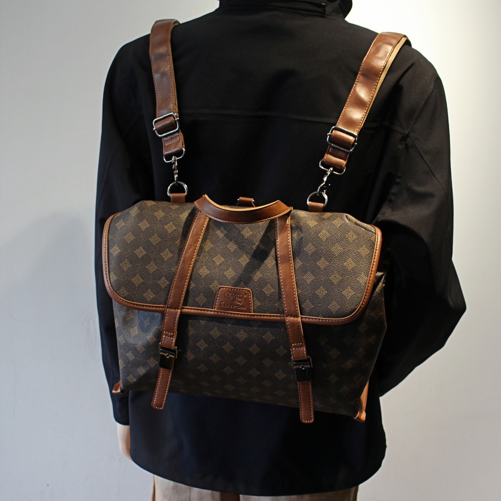 老花双肩包手提斜挎多用包通勤包