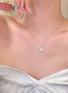 新款水滴满钻项链女简约百搭 学生平价送闺蜜女友全套礼盒吊坠